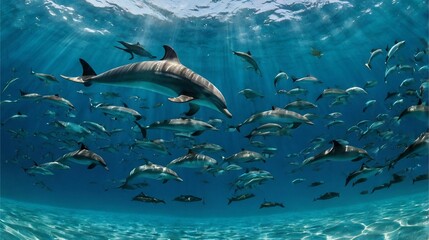 Fototapeta premium Fluid Lines and Waves: Dolphins in an Enchanting Oceanic Scene 