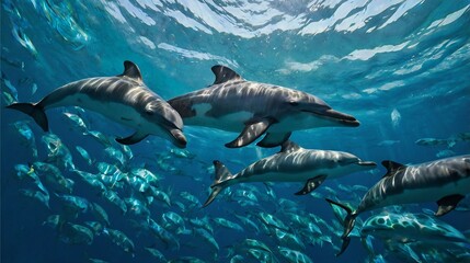 Naklejka premium Graceful Dolphins in a Vibrant Abstract Ocean
