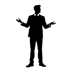 a business man standing with stylish presentation mode vector silhouette