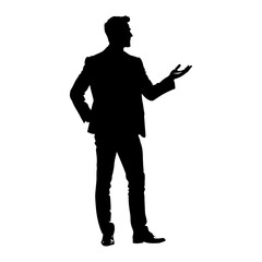 a business man standing with stylish presentation mode vector silhouette