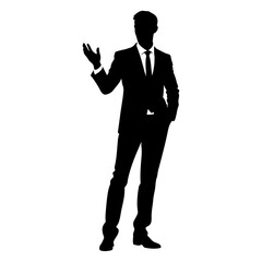 a business man standing with stylish presentation mode vector silhouette