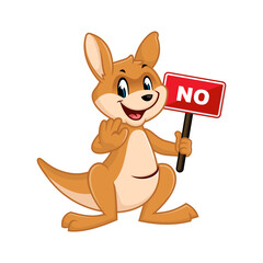 Cute cartoon kangaroo holding a sign that says NO. Perfect for conveying a negative response.