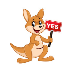 Cute cartoon kangaroo holding a yes sign. Perfect for presentations, educational materials, and children's books.