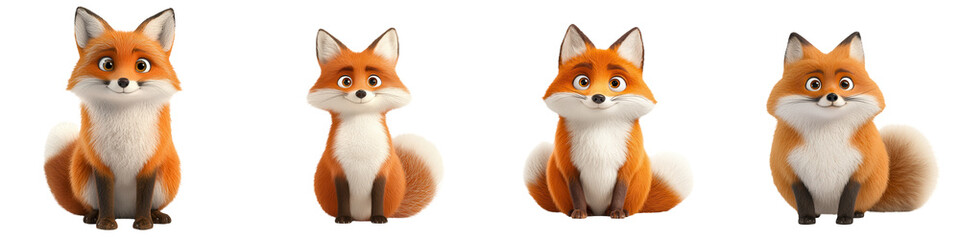 Obraz premium A charming collection of cartoon fox characters displaying various poses and expressions, perfect for illustrations and animations. isolated on a transparent background