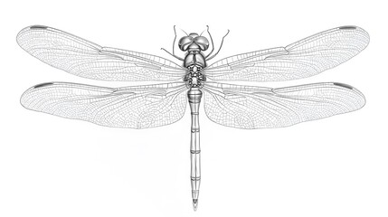 Dragonfly Wings from Dots and Lines: A dragonfly in flight, its delicate wings and elongated body drawn with a fine network of dots and thin lines.
