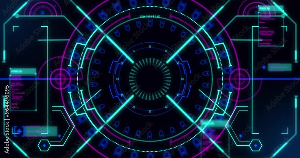 Poster animation of network of connections and scope scanning on black background