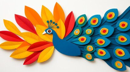 Obraz premium Vibrant peacockthemed rangoli with traditional diyas, a colorful representation of Diwali s artistic and cultural heritage