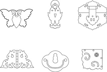 Sketch vector illustration silhouette design image icon logo symbol ornament decoration ethnic classic vintage traditional door latch lock