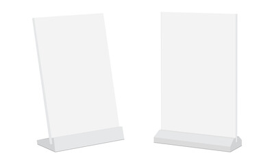 Table Sign Stand, Sign Holder, Isolated On White Background, Front And Side View. Vector Illustration
