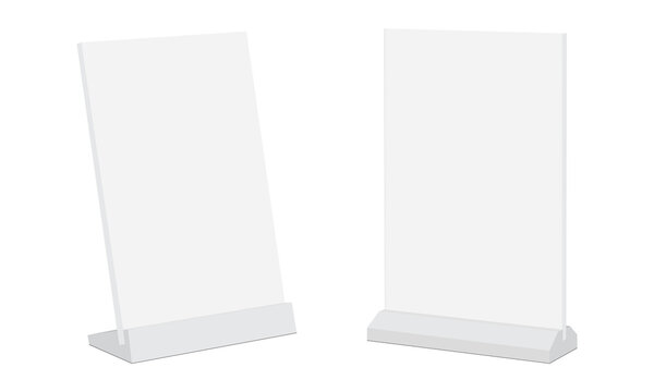Table Sign Stand, Sign Holder, Isolated On White Background, Front And Side View. Vector Illustration
