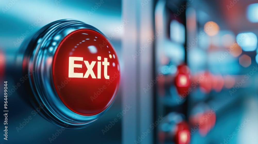 Poster a close up of a red exit button on an elevator, ai