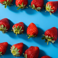 Set of Strawberries on a Blue Background