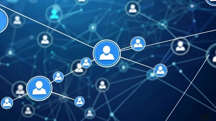 Abstract blue background with icons of people in circles and lines, representing a network connection or social media technology concept