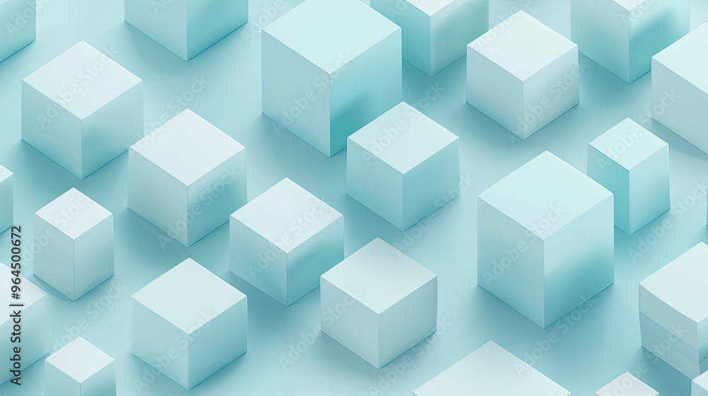 Poster A serene arrangement of translucent cubes in varying sizes, creating a calming geometric pattern.