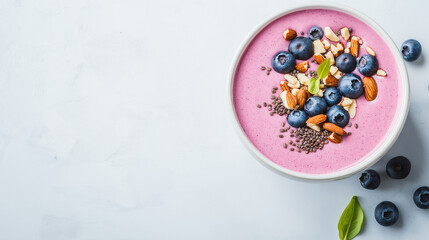 Colorful smoothie bowl topped with blueberries