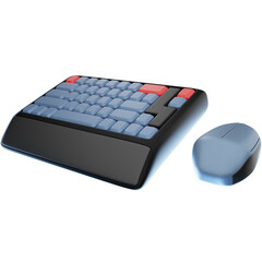 3D Render of a Computer Keyboard and Mouse Set, Essential Office Desk Accessories. Clipart for Technology, Workstations, and Computing Equipment.