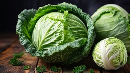 Fototapeta premium Fresh cabbage on the wooden table.