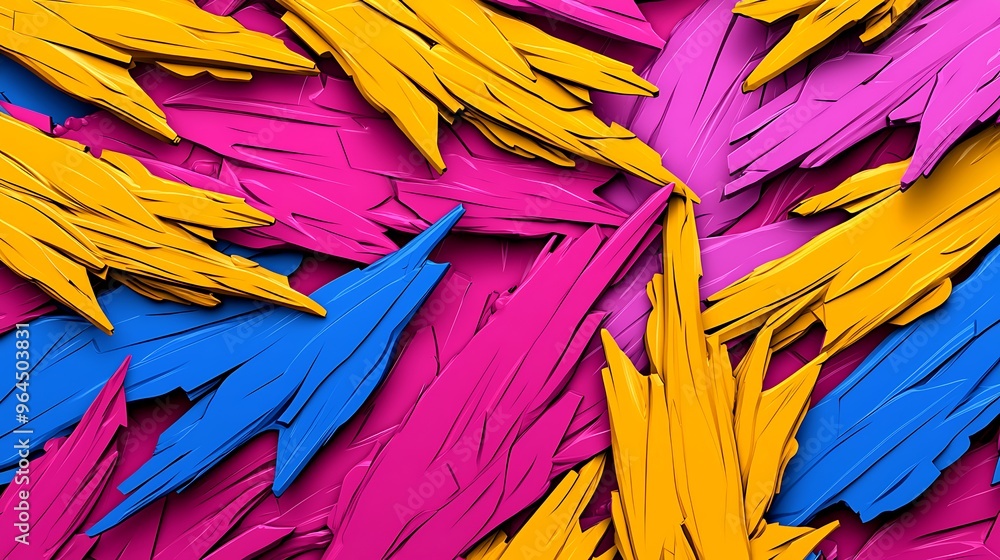 Poster bold geometric shapes create an abstract pattern of color and form.