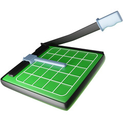 3D Render of a Paper Cutter with Blade and Handle, Perfect for Office or Craft Use. Clipart for Precision Cutting Tools in Document Preparation and Office Supplies.