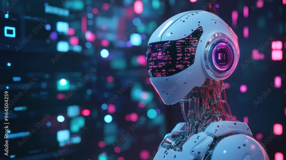 Poster cyberpunk robot ai in a digital world