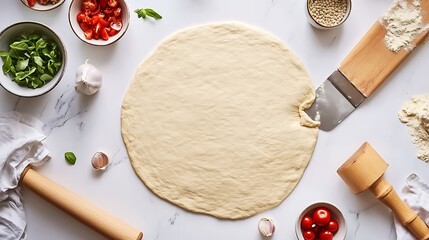 Flat Lay Pizza Dough Ingredients White Background