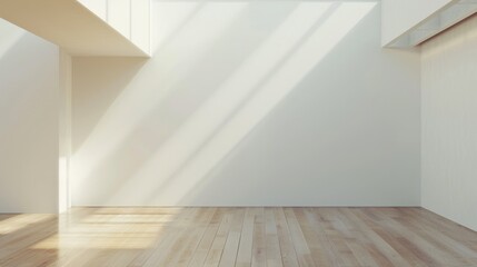 A bright and airy room with large windows allowing sunlight to flood in, highlighting the clean, hardwood floors and minimalist decor.