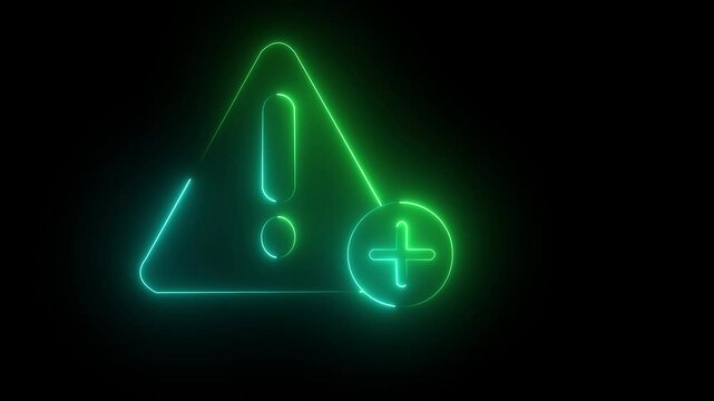 Simple exclamation sign icon animation video, triangle shape danger Pluss icon , black background