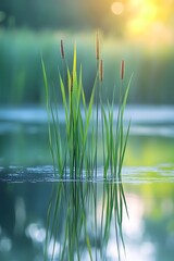 Obraz premium Schilf am See mit funkelndem Bokeh – Natürliche Schönheit am Wasser
