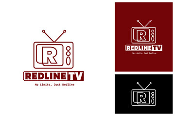 R letter retro tv television channel broadcast logo vector icon illustration