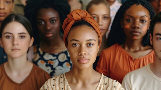 A diverse group of individuals stand together, exuding unity and strength in their diversity and shared purpose.