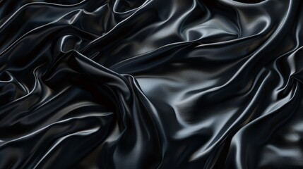 Obraz premium Glossy black fabric folds intricately, creating a mesmerizing play of light and shadow, highlighting the luxurious material's depth and richness.