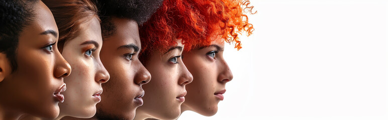 Diverse Group of Young People with Different Hairstyles Looking Forward