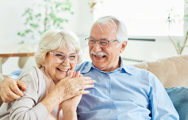 senior woman man couple happy retirement talking conversation chat love elderly coffee cup tea mug...