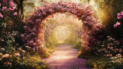 Enchanting Spring Wedding: Blooming Bridal Archway in Magical Garden