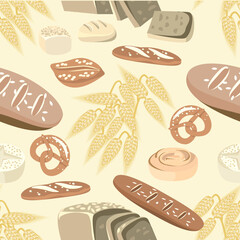 Vector - bakery store, bread and grain seamless pattern.
