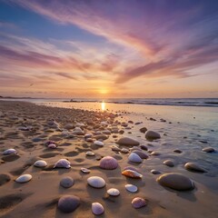 Obraz premium The sky is painted in shades of soft orange, pink, and purple, gradually fading into a deep blue as night approaches. 