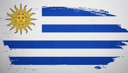 Fototapeta premium Uruguay flag background with a paint splash texture on the wall