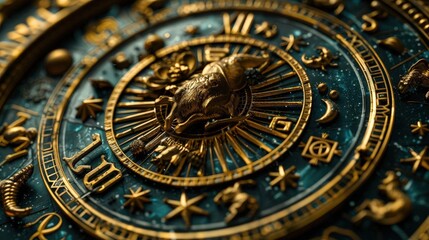 Obraz premium Intricate astrological design featuring zodiac symbols and celestial elements, ideal for astrology enthusiasts and creative projects.