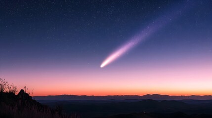 Fototapeta premium Mesmerizing Glowing Comet Trails Streaking Across Twilight Celestial Sky