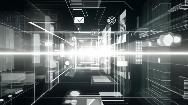 Abstract grey and white technology background with various tech elements, conveying a hi-tech communication concept and innovation