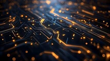 Glowing Circuit Patterns on Dark Background Symbolizing Technology and Innovation