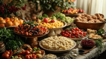 Feast Table Full of Delicious Food