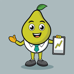 A cute cartoon pear fruit businessman presents an illustration
