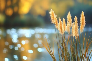 Schilf am See mit funkelndem Bokeh – Natürliche Schönheit am Wasser