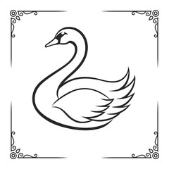 Sleek vector illustration of a graceful swan in minimalist line art, bold black silhouette.