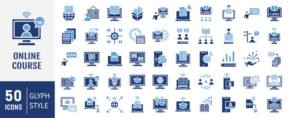 Online course icon set. Containing distance learning, virtual classroom, online learning, e-learning icon. vector illustration.