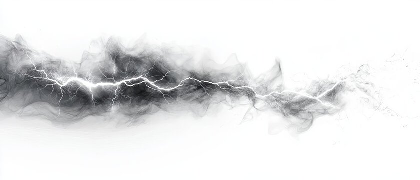 Abstract lightning bolt with a smoky texture, illustrating the power and energy of nature in a dramatic monochrome style.
