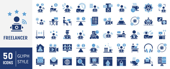 Freelancer icon set. Containing self employed, independent work, professional, website, worker, skills icon. vector illustration.