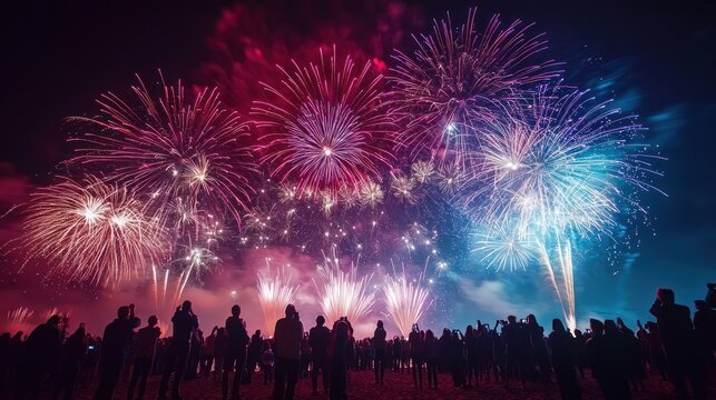 A spectacular fireworks display lighting up the night sky, with people watching and admiring the colorful and impressive show