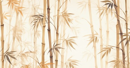 A serene illustration of bamboo stalks and leaves in soft hues, creating a tranquil atmosphere.
